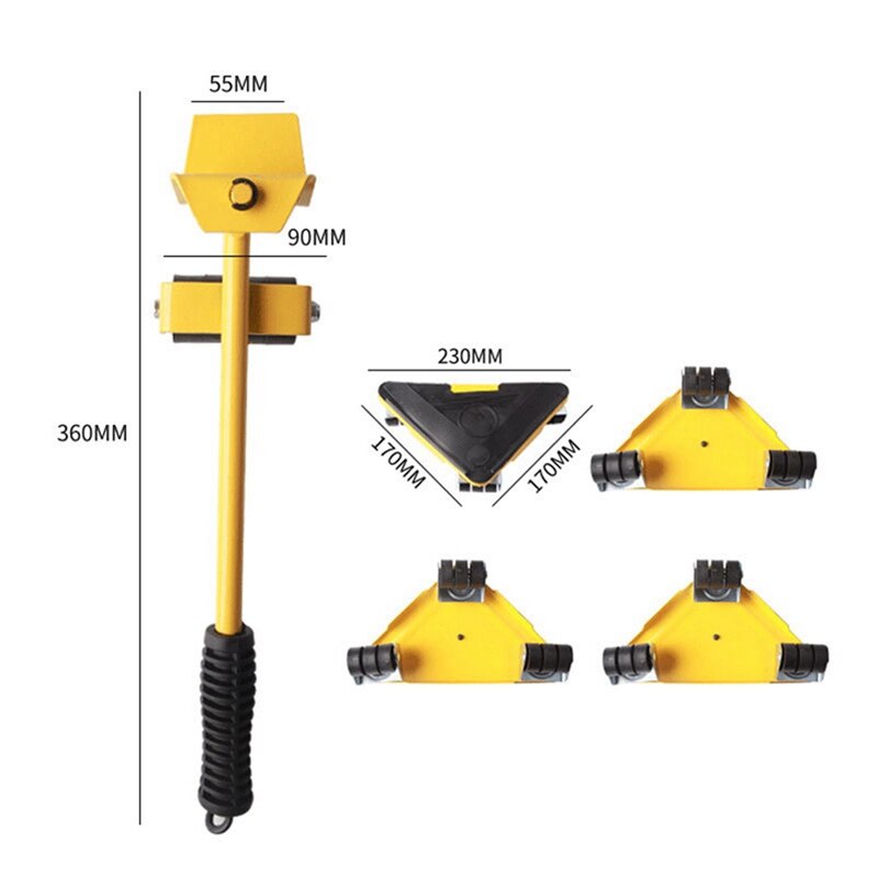 5PCs/Set Heavy Duty Furniture Lifter Furniture Mover Triangle Moving Sliders Up to 400KG Wheel Trolley