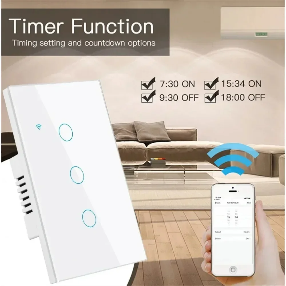 Tuya Zigbee Light Switch Zigbee Wall Switch No Neutral with Neutral All Used 1-3 Gang No Capacitor Zigbee No Neutral Switch