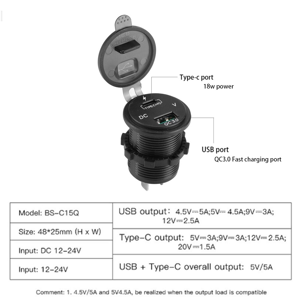 Autoelektroniikka 36w usb pd laturi napaadapteri  qc3.0 pikalataus 5v tyyppi-c pd pikalataus volttimittarilla 12-24v