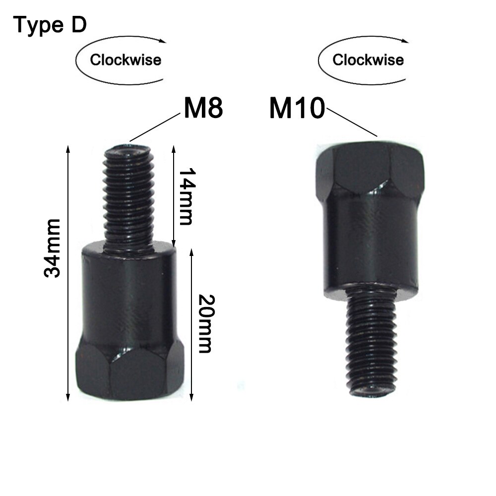1PC 10mm Clockwise Motorcycle Mirror Adapter Steel Metal Heighten Rearview Bolt Screw Thread Conversion Bolt Motor Mirror Screw: Type D