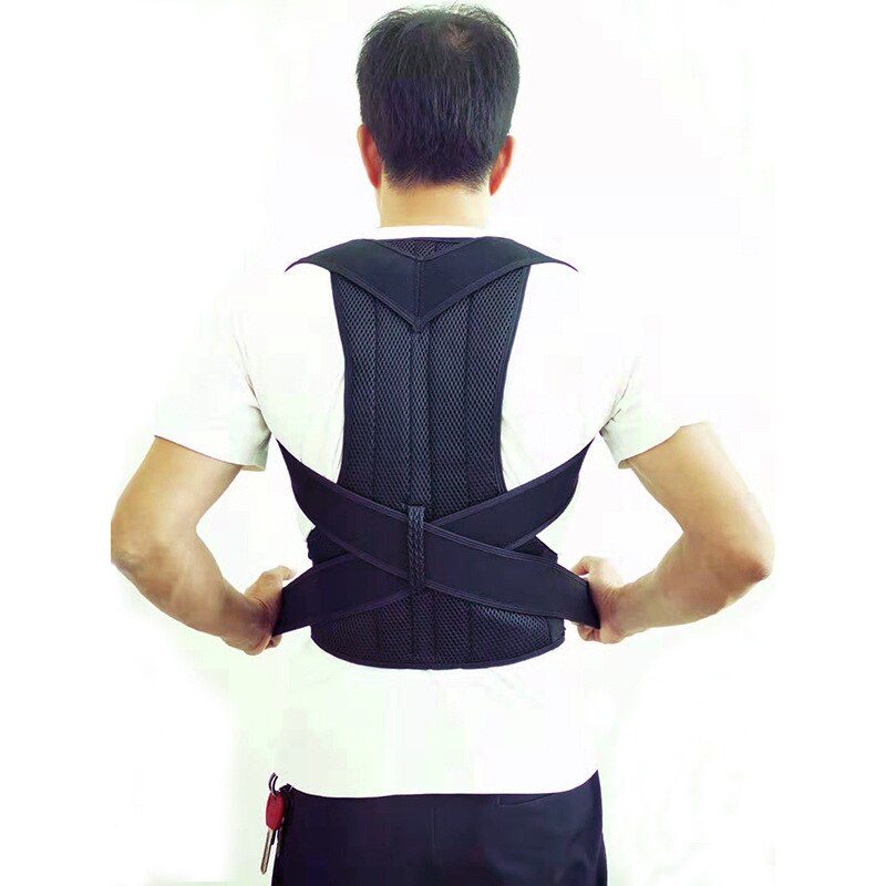 Corrector de postura para espalda, corsé negro ajustable para espalda, cinturón de Soporte Lumbar para cintura, Corrector recto Unisex, XS-5XL: Black / XL
