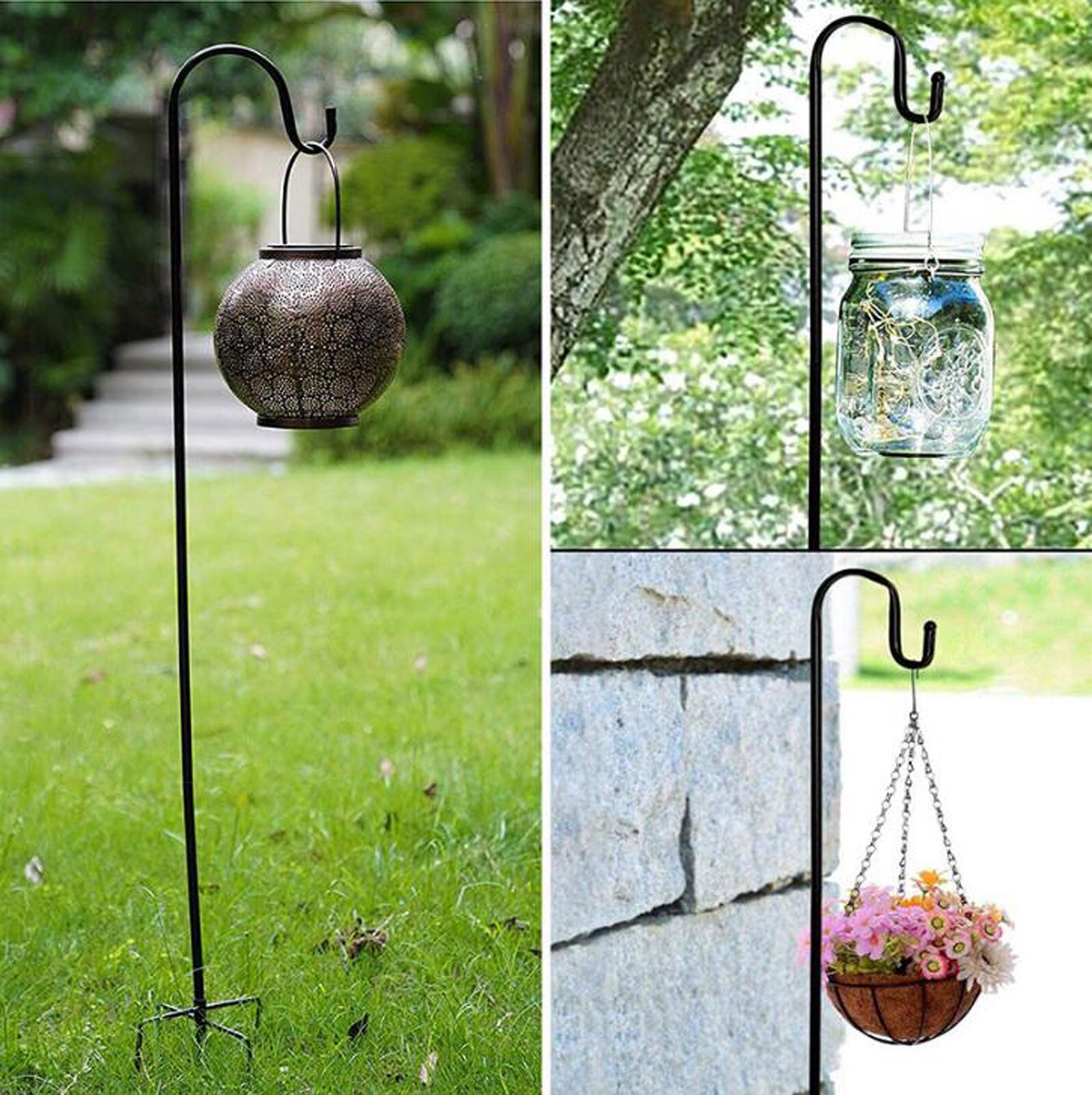 Smeedijzeren Tuin Lamp Haak Roest-Proof Grond Staaf Ijzeren Haak Outdoor Roest-Proof Grond Staaf Plant Stand lantaarn Stake Houder # G3