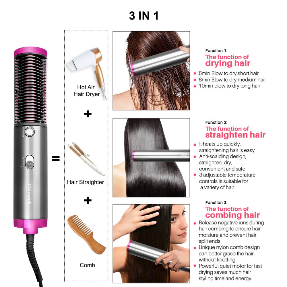 Air Hair Dryer Brush 3 in 1 Hair Blow Dryer Straightener Volumizer Negative Ion Styler Comb Kit for Wet Dry Hair