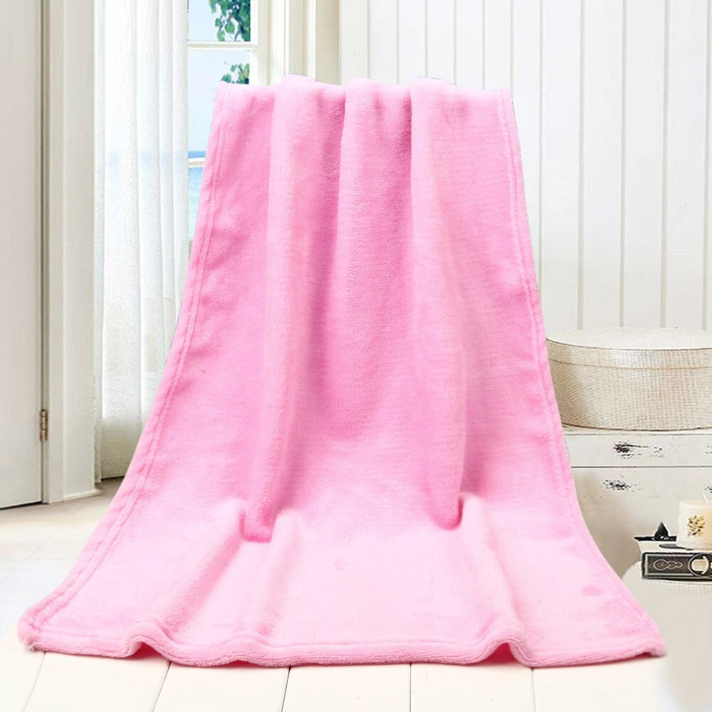 45*65CM Solid Soft Throw Kids Blanket Warm Coral Plaid Blankets Flannel Nordic Sofa Bed Living Room Blanket Decorative: Pink 