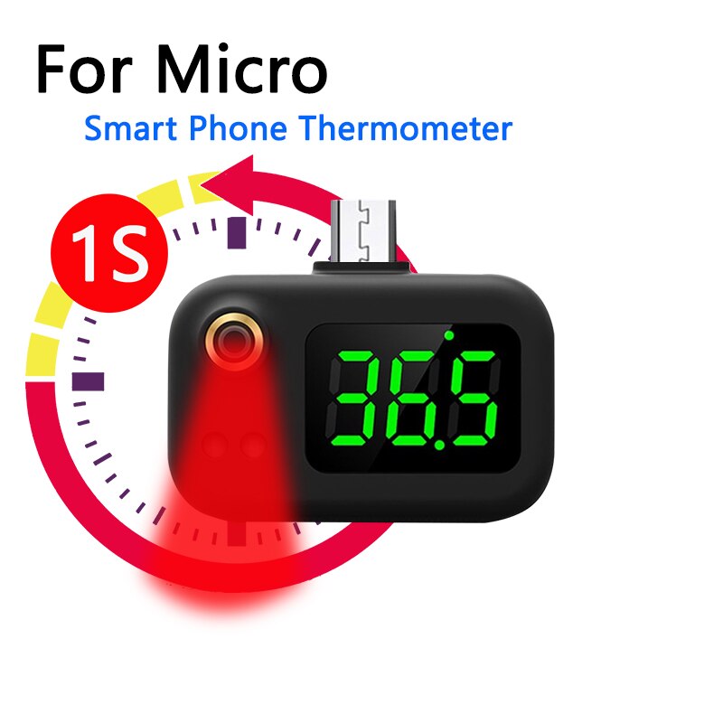 Termómetro portátil infrarrojo sin contacto para la frente del teléfono móvil, herramienta de medida de la temperatura corporal para bebés y adultos: black mc