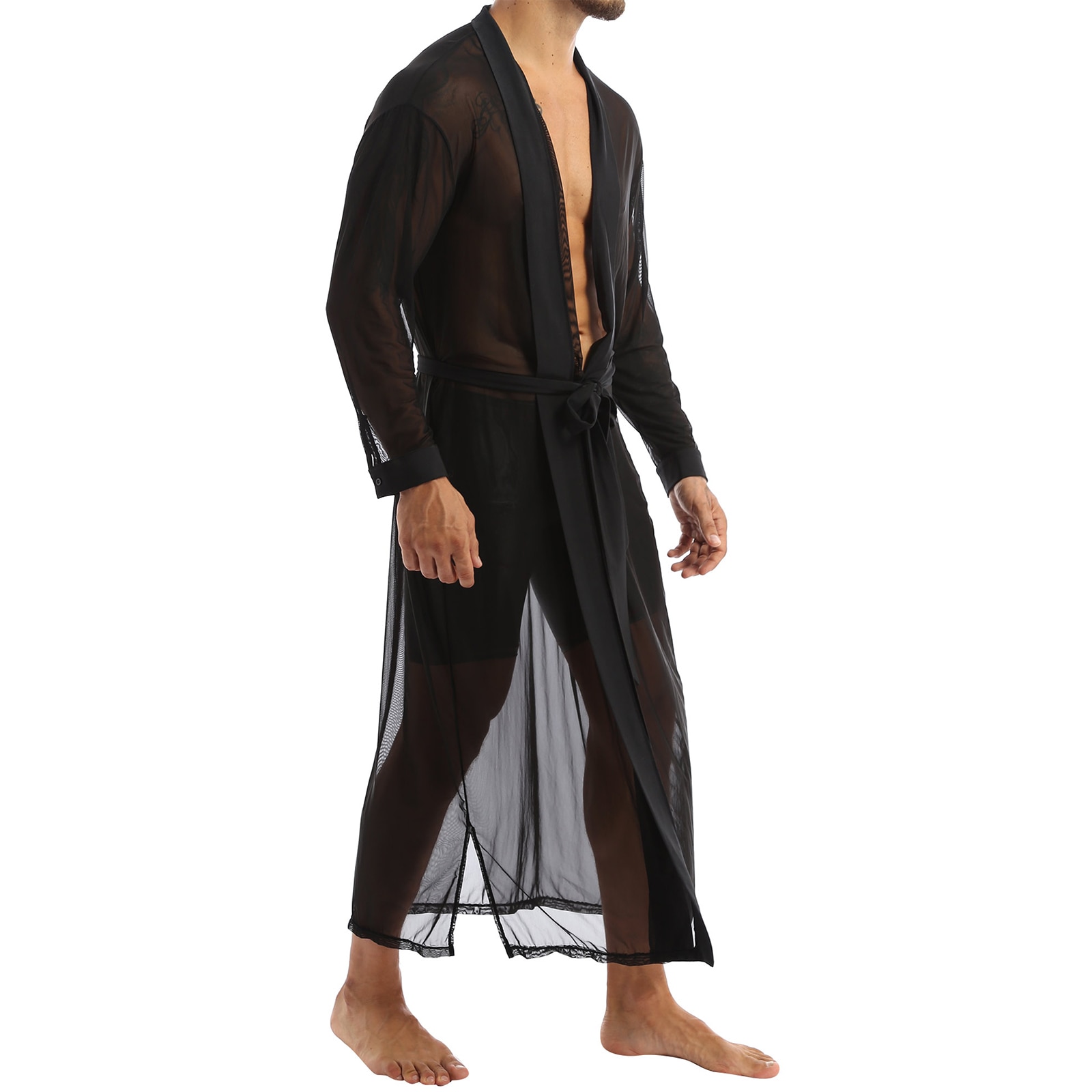 Chemise à manches longues pour homme, haut Transparent en maille, avec cape, tenue idéale pour s&#39;habiller, collection décontracté