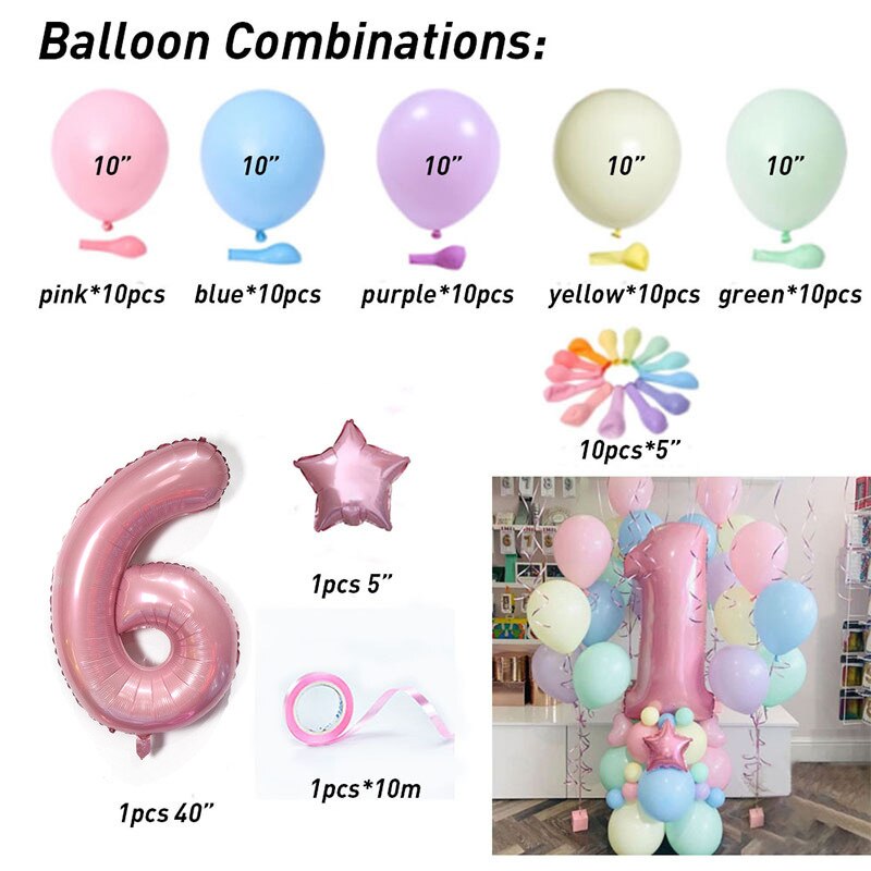 63Pcs/set Number Foil Latex Balloons for Kids Birthday Party Decoration 1st One Year Birthday Boy Decor Baby Shower Balloon: 6