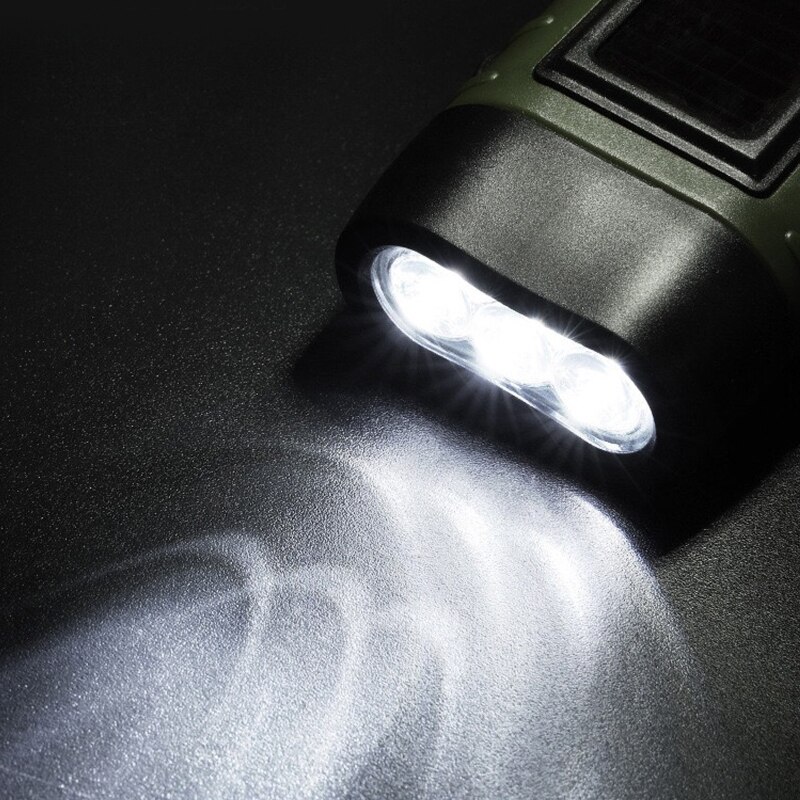 Solar Powered Flashlight Hand Crank Dynamo Rechargeable LED Light Lamp Charging Powerful Torch for Outdoor Activity