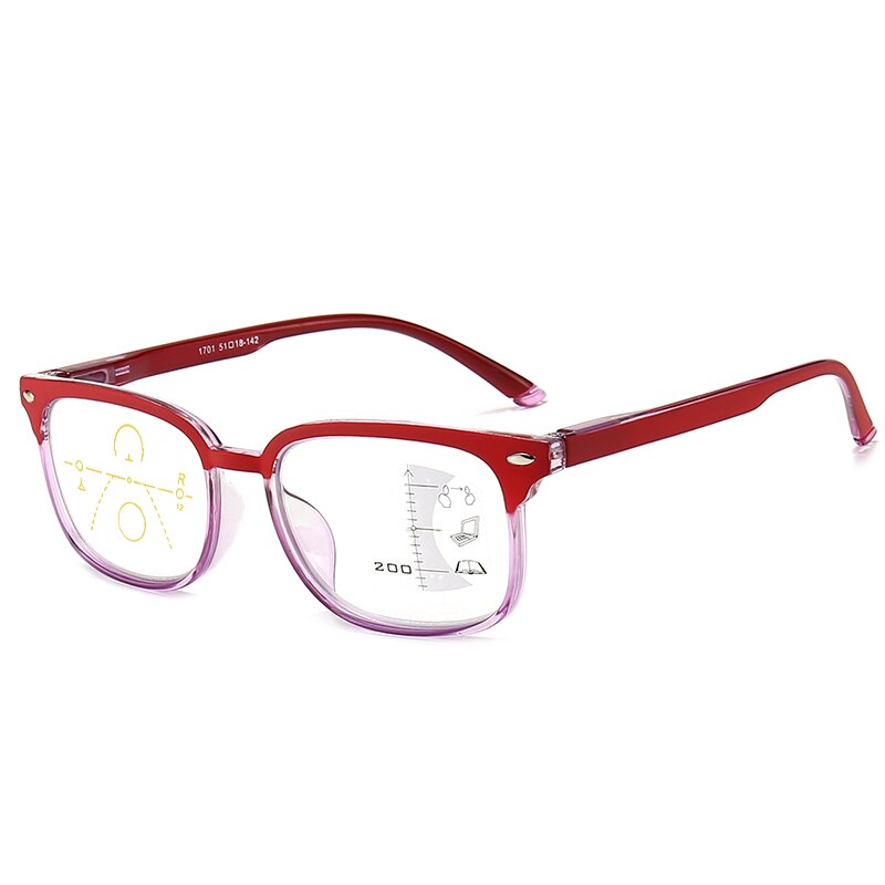 Lunettes de lecture multifocales progressives pour hommes et femmes, Anti-lumière bleue, Vintage, pour ordinateur, carrées presbytes, 2025: Rouge / +100