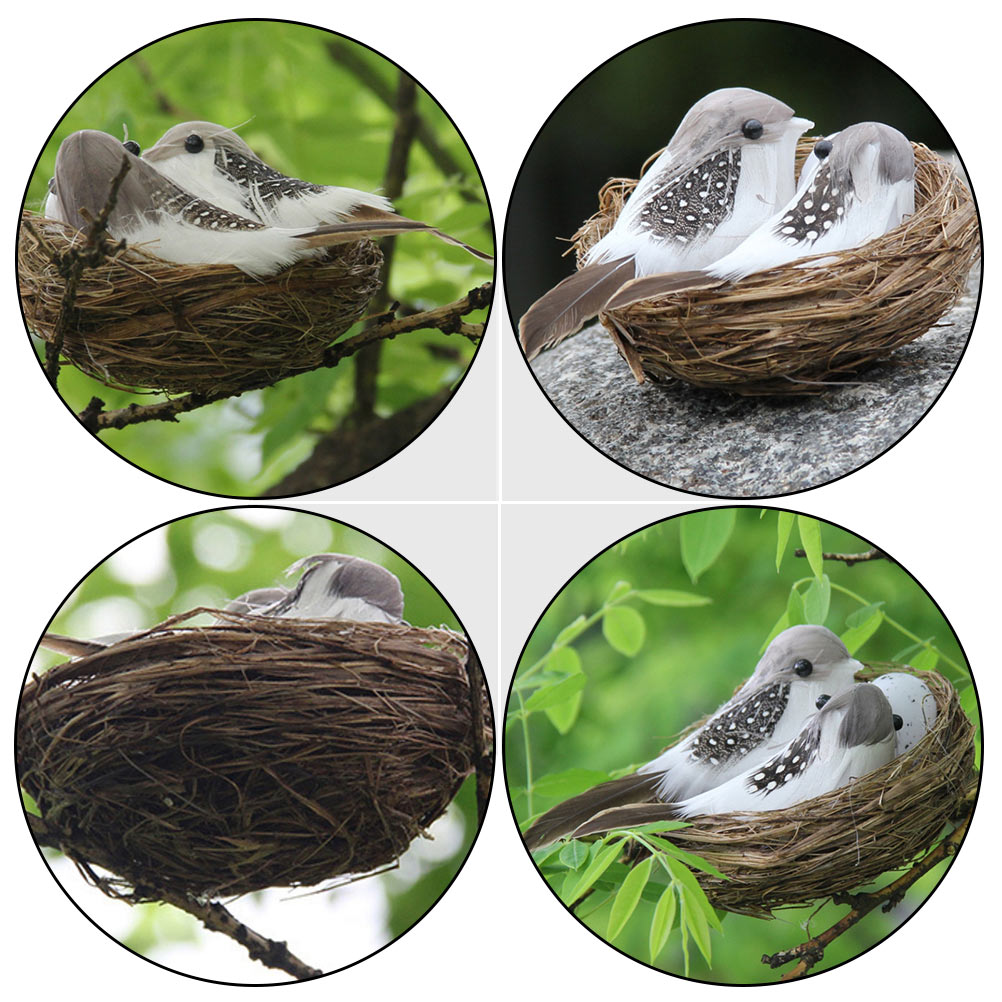 3 Sets Gesimuleerde Vogels Nest Versieringen Vogels Nest Decoratie Voor Tuin (Koffie)