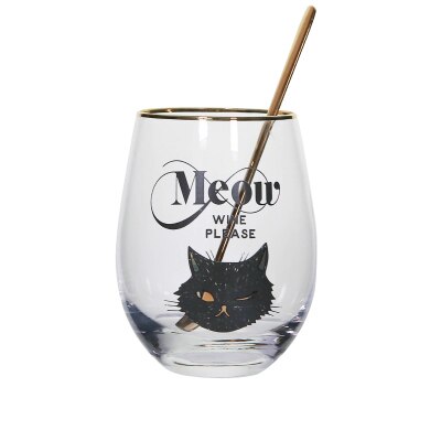 Northern Europe MEOR Cat Big Belly Gold Rim Wine Glass Mousse Tray Dessert Juice Cocktail Egg Shape Swig Cup Travel Cooler Mugs: Black Cat