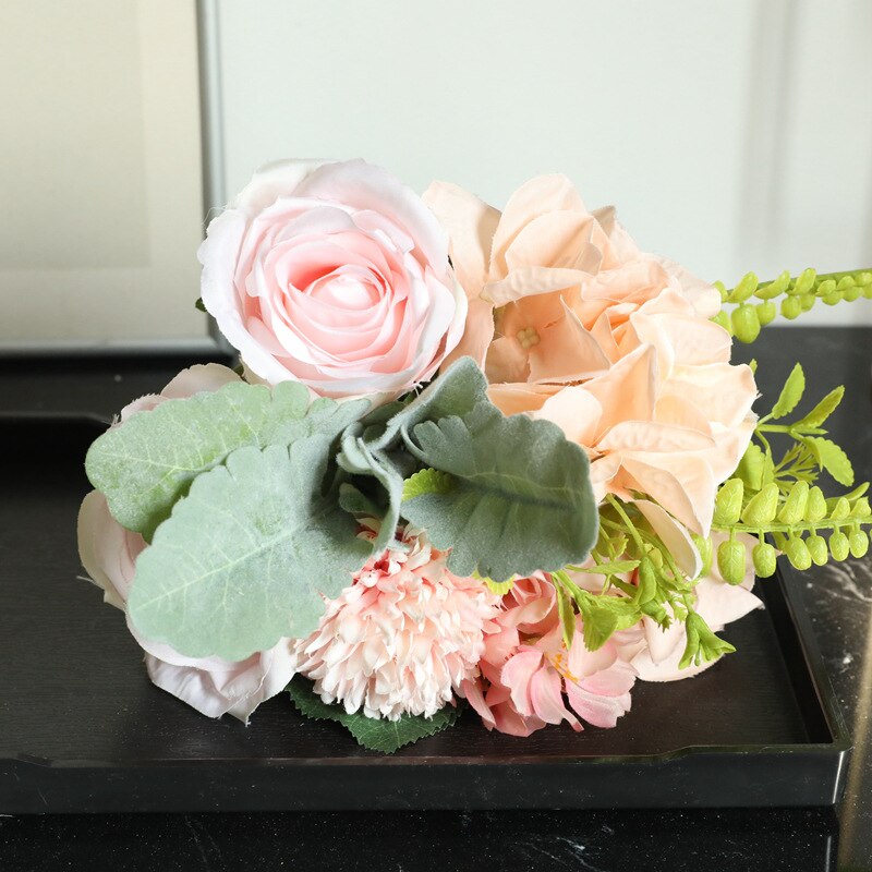 Kyunovia kunstige rosa blomster brudepikebukett gjør-det-selv bryllupsblomster silkehortensia bryllup dekorativ brudebukett  by32: Rosa