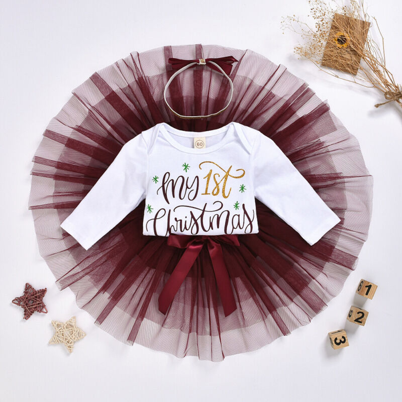 0-18m jule baby pige tøj sæt nyfødt spædbørn piger  my 1st jule bukser tutu mesh nederdel outfits xmas baby kostumer