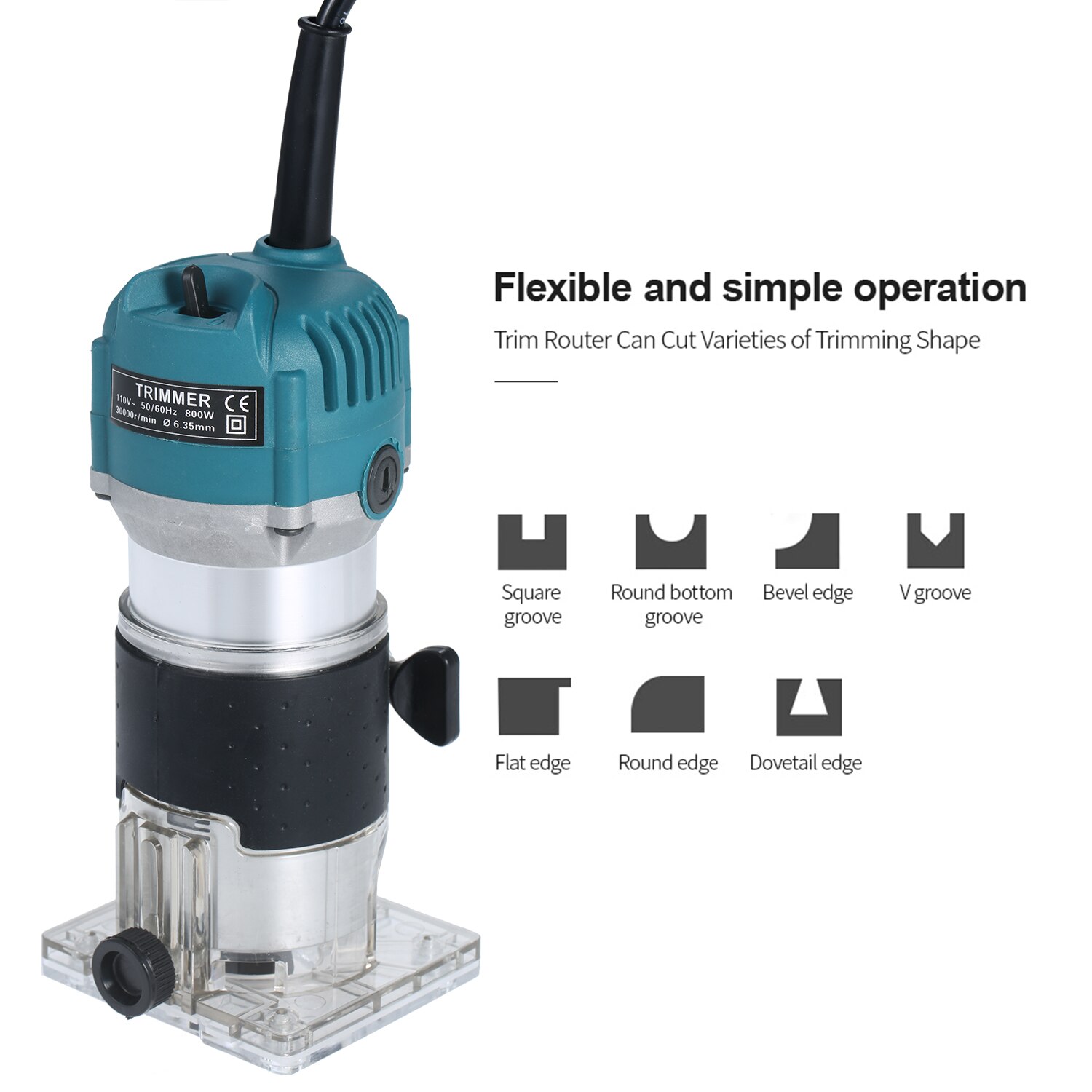 800W Hout Elektrische Trimmer 30000r/Min Hout Frezen Elektrische Trimmer Met Base Edge Gids Hout Laminaat Compact Palm router