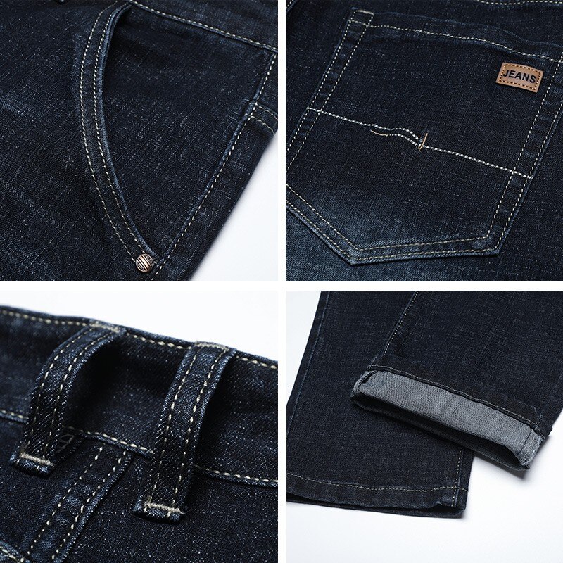 Dikke katoenen stof relaxed fit merk jeans heren casual klassiek rechte losse jeans heren denim broek broek maat