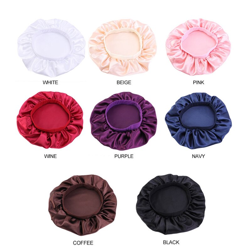32cm Adjustable Solid Satin Bonnet Hair Styling Caps Silk Long Hair Care Women Night Sleep Hat Head Wrap Styling Accessories