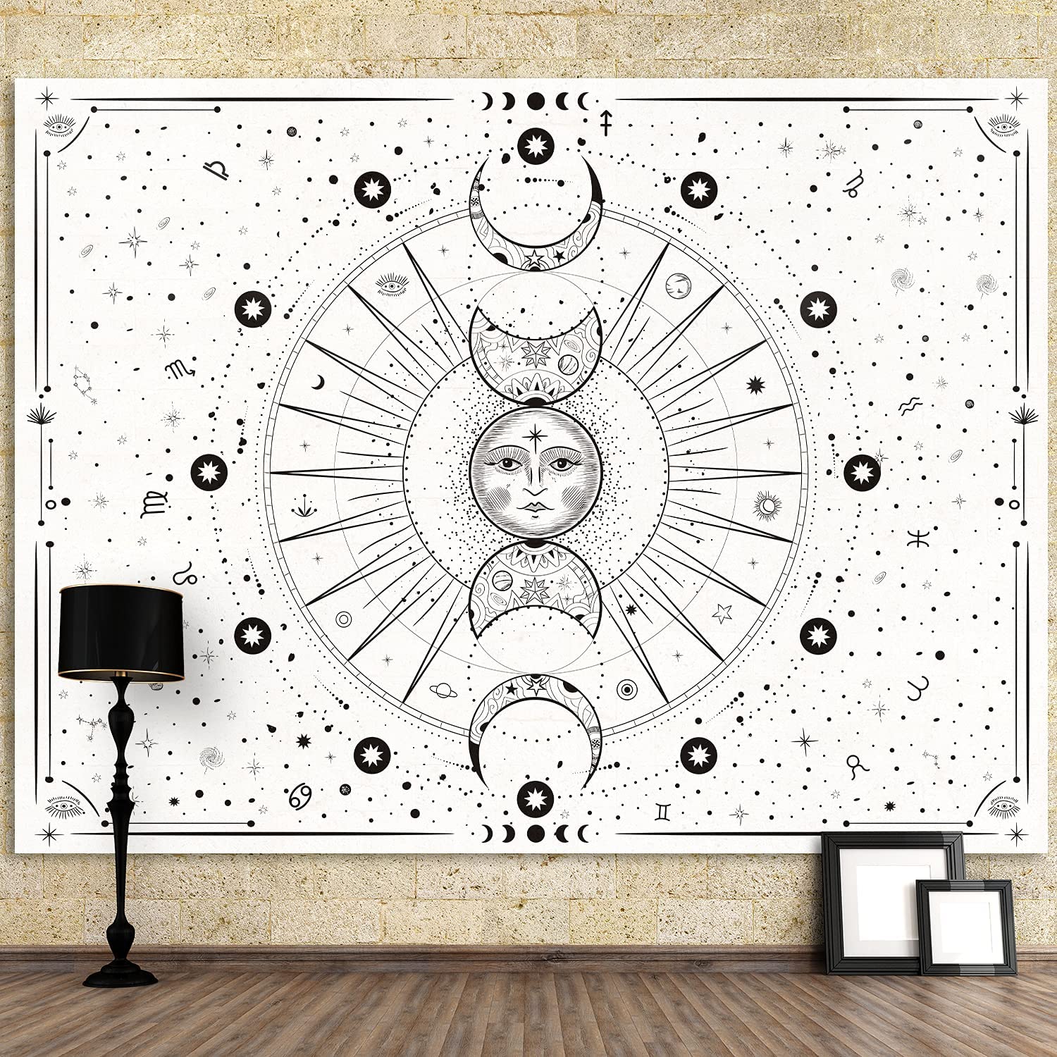 Sun Moon Tapestry Wall Hanging Stars Space Psychedelic Black and White Tapestries Wall Tapestry for Bedroom Aesthetic Home Decor