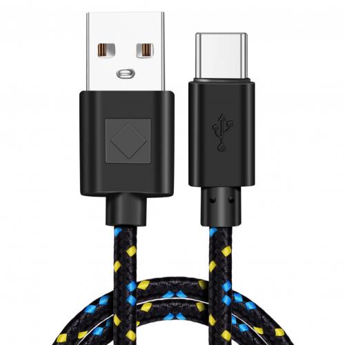 1m 2m 2-em-1 náilon usb para tipo c cabo de carregamento rápido carregamento do telefone móvel fio de carregamento usb c cabo de dados longo: Black 1M