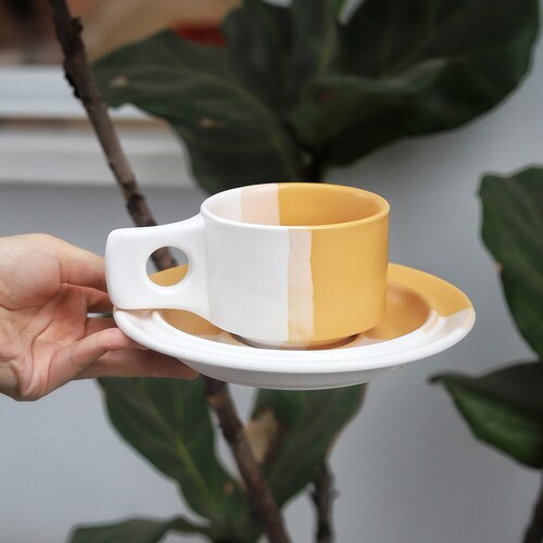 Mooie Vintage Koffie Kop En Schotel Set Kleine Keramische Franse Keramische Schattige Kopjes Cappuccino Cup Aardbei Melk Caneca Stanley: style2