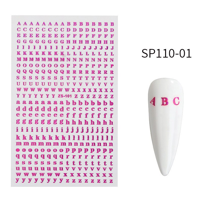 8 Kleuren Optioneel Brief Nail Sticker Kleuren 26 Alfabet Manicure Art Decorations Decals Foil Nail Sticker: SP110-01