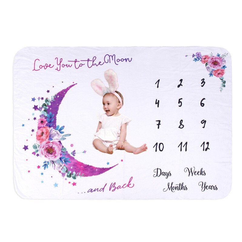 120*100Cm/Maan Patroon Baby Milestone Deken Flanel Foto Deken Cover Deken Baby Groei Memorial Fotografie Deken