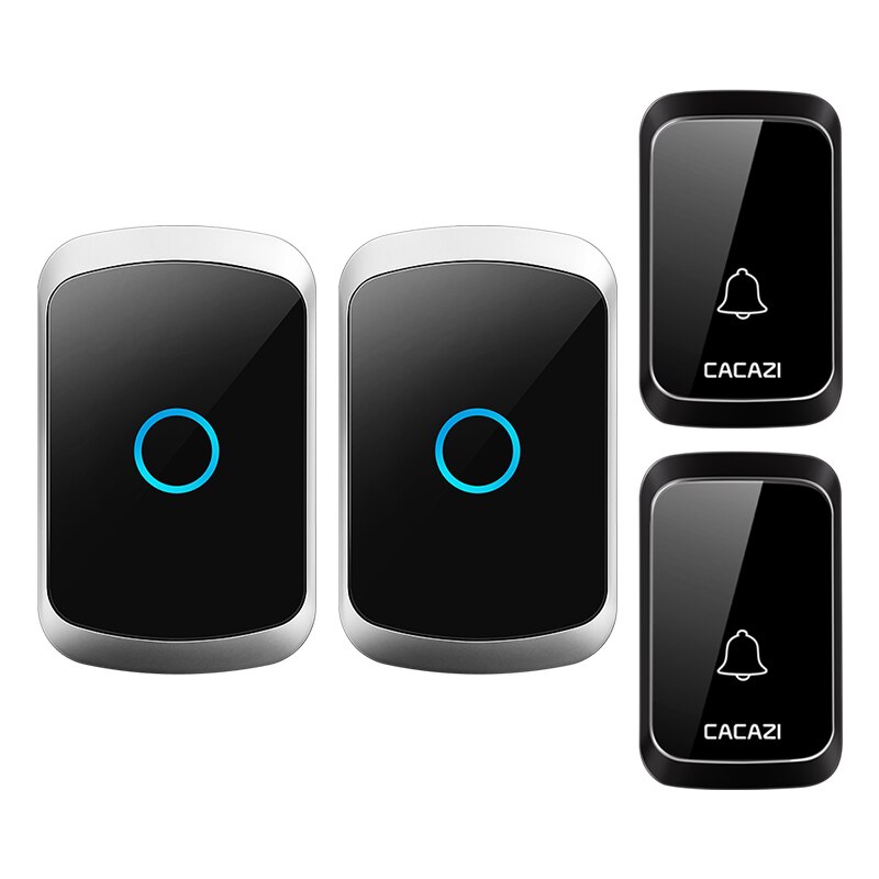 Cacazi Draadloze Deurbel Dc Batterij-Operated Waterdichte 36 Chimes 5 Volume 300M Range Home Security Draadloze Deur Call ring Bell: black 2x2