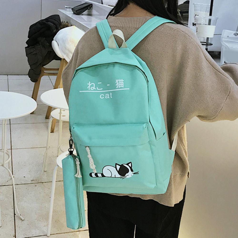 5 stks/set Vrouwen Canvas Rugzakken School Tassen voor Tienermeisjes en Jongen Afdrukken Canvas Rugzakken Dames Schoudertas