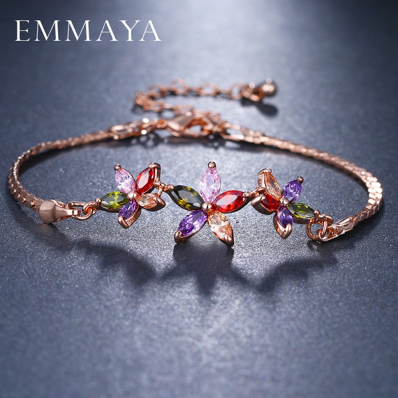 Emmaya aaa cz cristal flor pulseira femme rosa cor de ouro feminino pulseiras corrente jóias para lady lovers gift presente