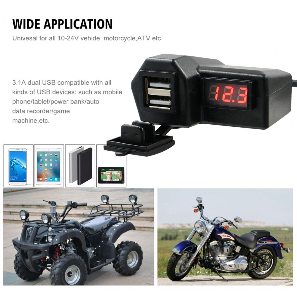 3.1A Motorcycle Waterproof USB Charger Socket Adapter Dual USB Car Power Supply For Phone Charger Voltmeter Display Accessories