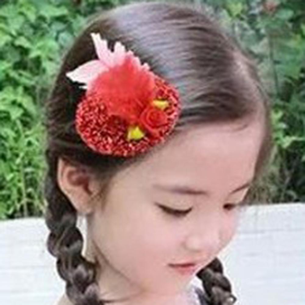 6 stuks kindermeisje mini hoed sluier bloem haarspeld garen veren haarspeld fascinator kinderhoofddeksel