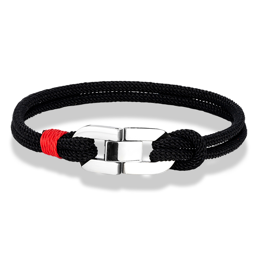 MKENDN Double Strand Braided Rope Bracelet Stainless Steel Cuban U-buckle Bracelets for Men Women Couple Jewelry: 19cm / Hot Stamping