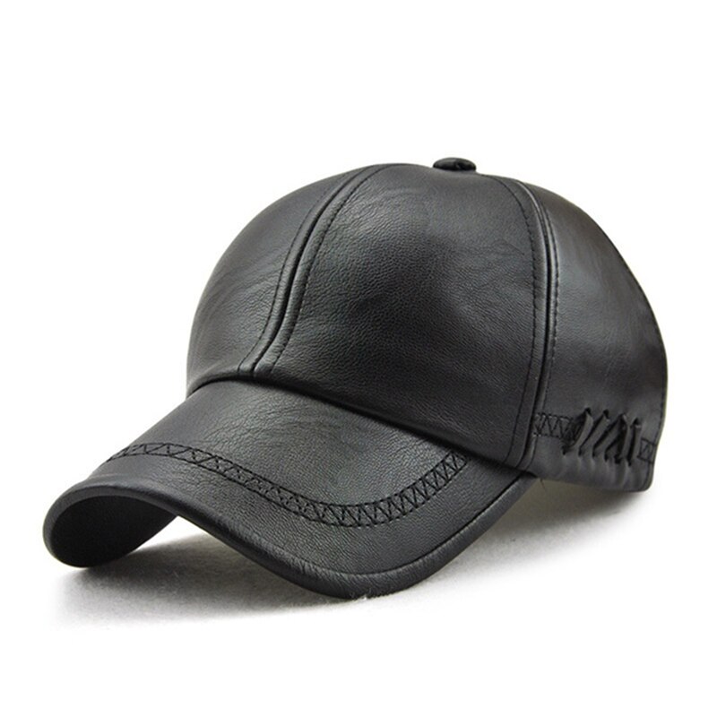 Gorra de cuero de para hombre, gorras de béisbol masculinas de cuero sintético, de , Snapback, sombreros ajustados: Black
