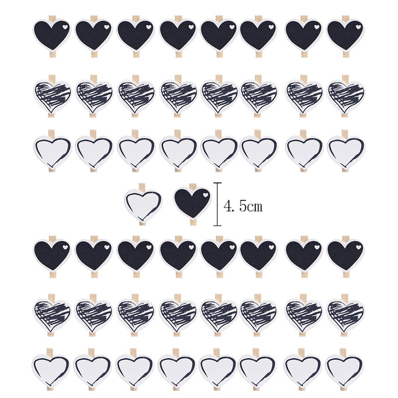 10 Pcs Hart 45X7 Mm Diy Zwart Wit Grote Hout Wasknijpers Wasknijper Clips Office Party Decoratie Accessoires foto Opknoping Pinnen