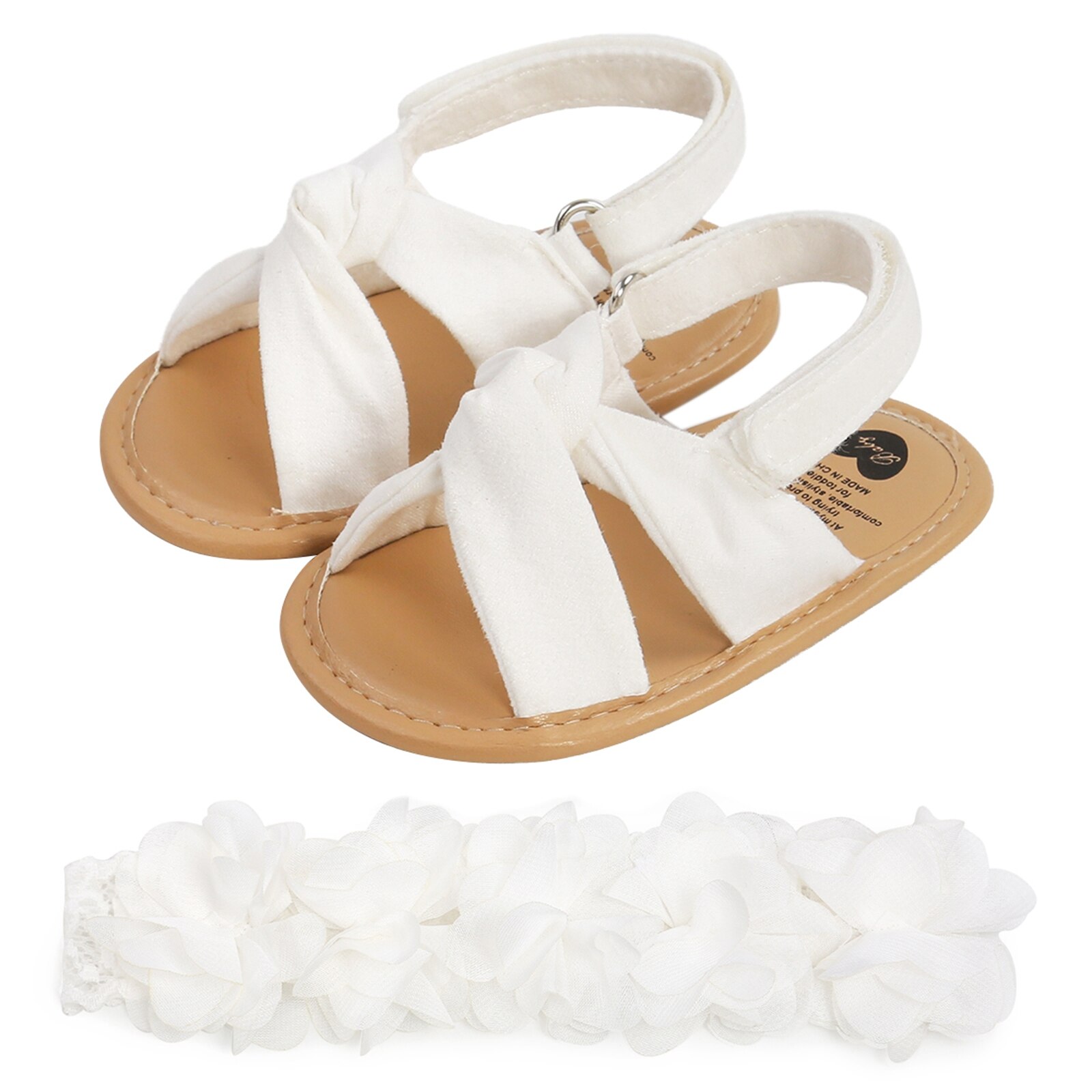 Pudcoco Baby-mädchen-sandalen- und haarband-einstellen: niedliche, rutschfeste Ballerinas und ein haarband mit blume für babys ab 0-18 monaten.