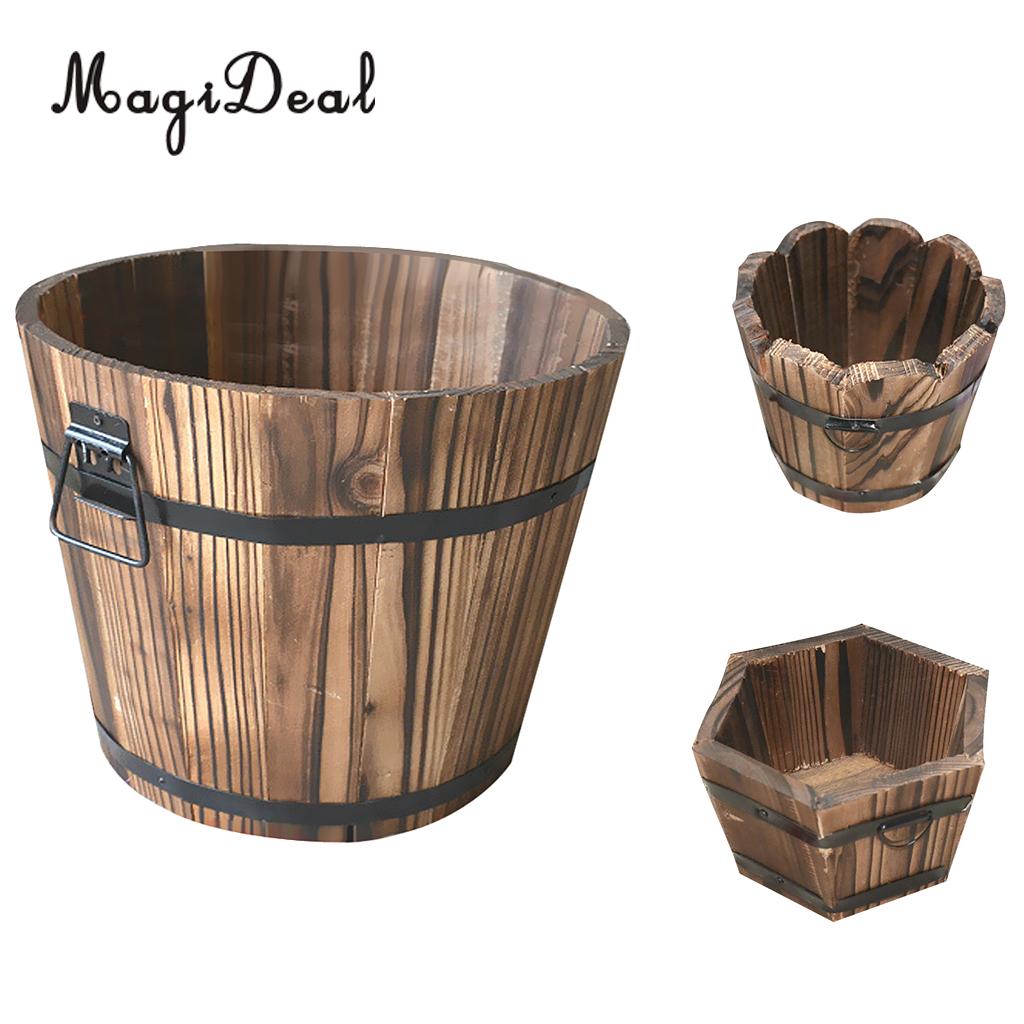 MagiDeal Wooden Bucket Flower Pot Garden Plant Planter Outdoor Home Decor Supply