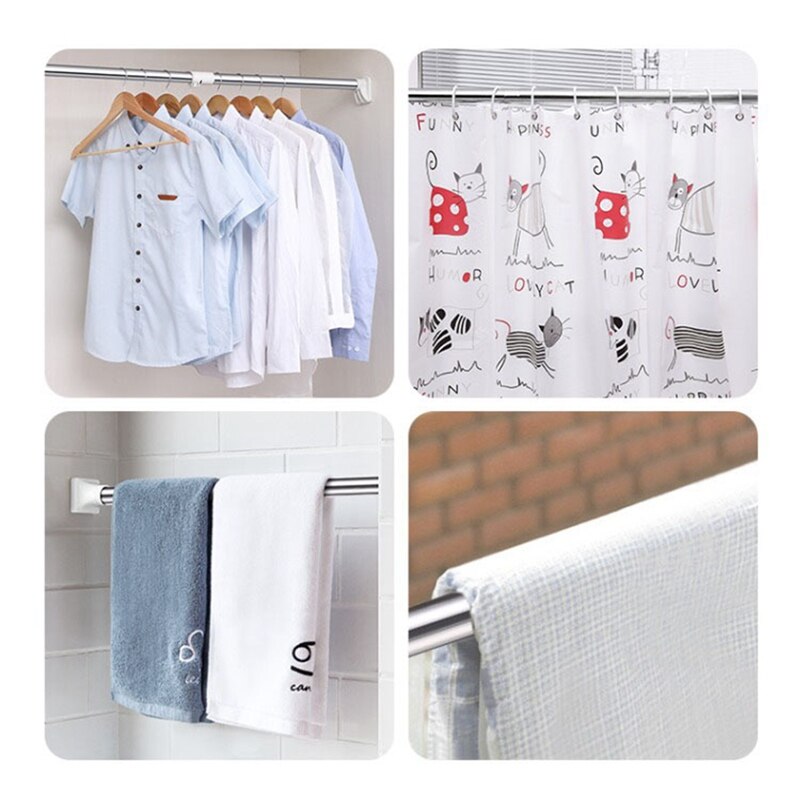 Telescopic Clothing Rod Punch-free Adjustable Shower Curtain Rods And Accessories Extendable Stainless Steel Simple Support Rod