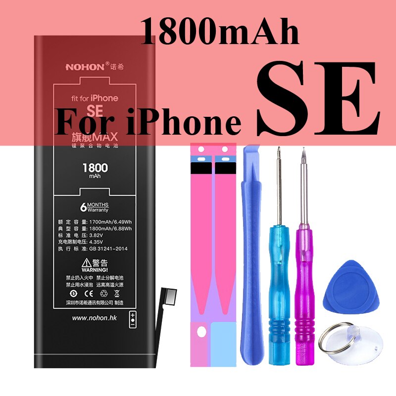 Nohon Batterie Für Apple iPhone 6S 6 5s 7 8 X Xr Xs Max 4 4s Echt kapazität Batterien + Werkzeuge Für iPhone 6S 6 5s 7 8 X Xr XsMax 4 4s: For iPhoneSE 1800mAh