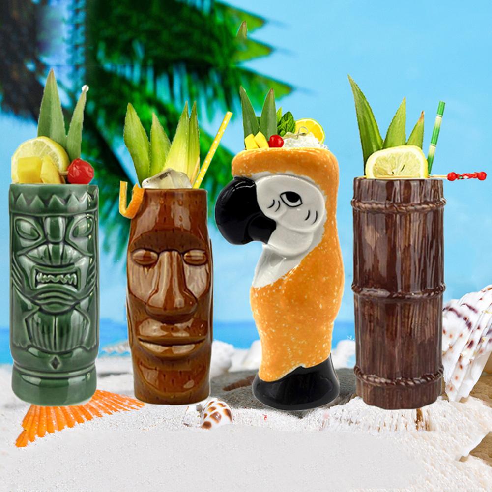 Tiki Cup Cocktail Set Of 4-Ceramic Hawaiian Party Cup Drink Exotic Cocktail Tiki Bar Hawaiian Party Bar Supplies