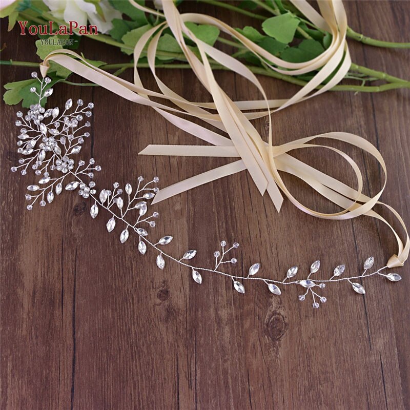 YouLaPan – ceinture fine en cristal pour robe de mariée avec strass, accessoires de mariage, SH65: Champagne ribbon