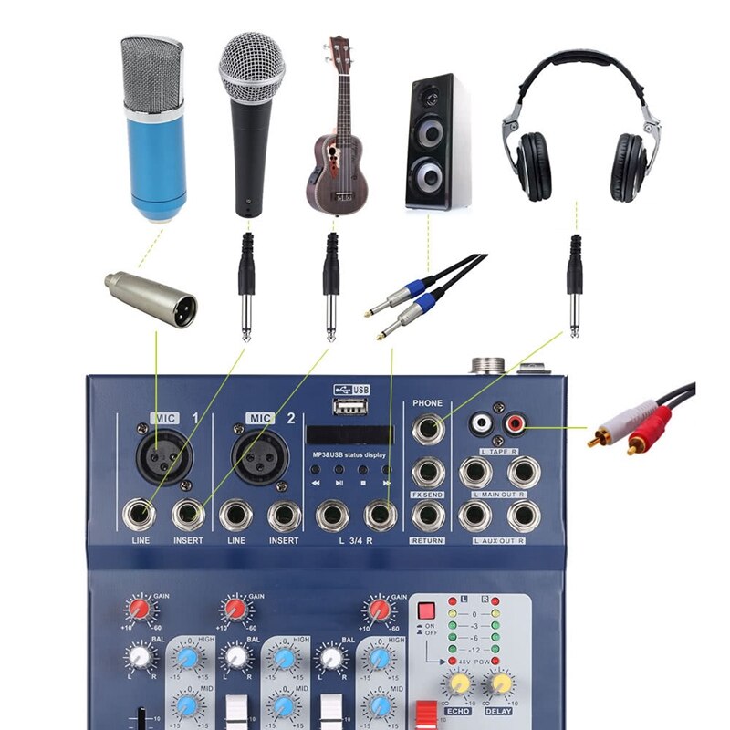 erheben-F4-Usb Mischen Konsole 4 Kanal Digital Mic Linie Audio- Rührgerät Konsole Mit 48V Phantom Energie Für Aufnahme Dj Bühne eu Stecker