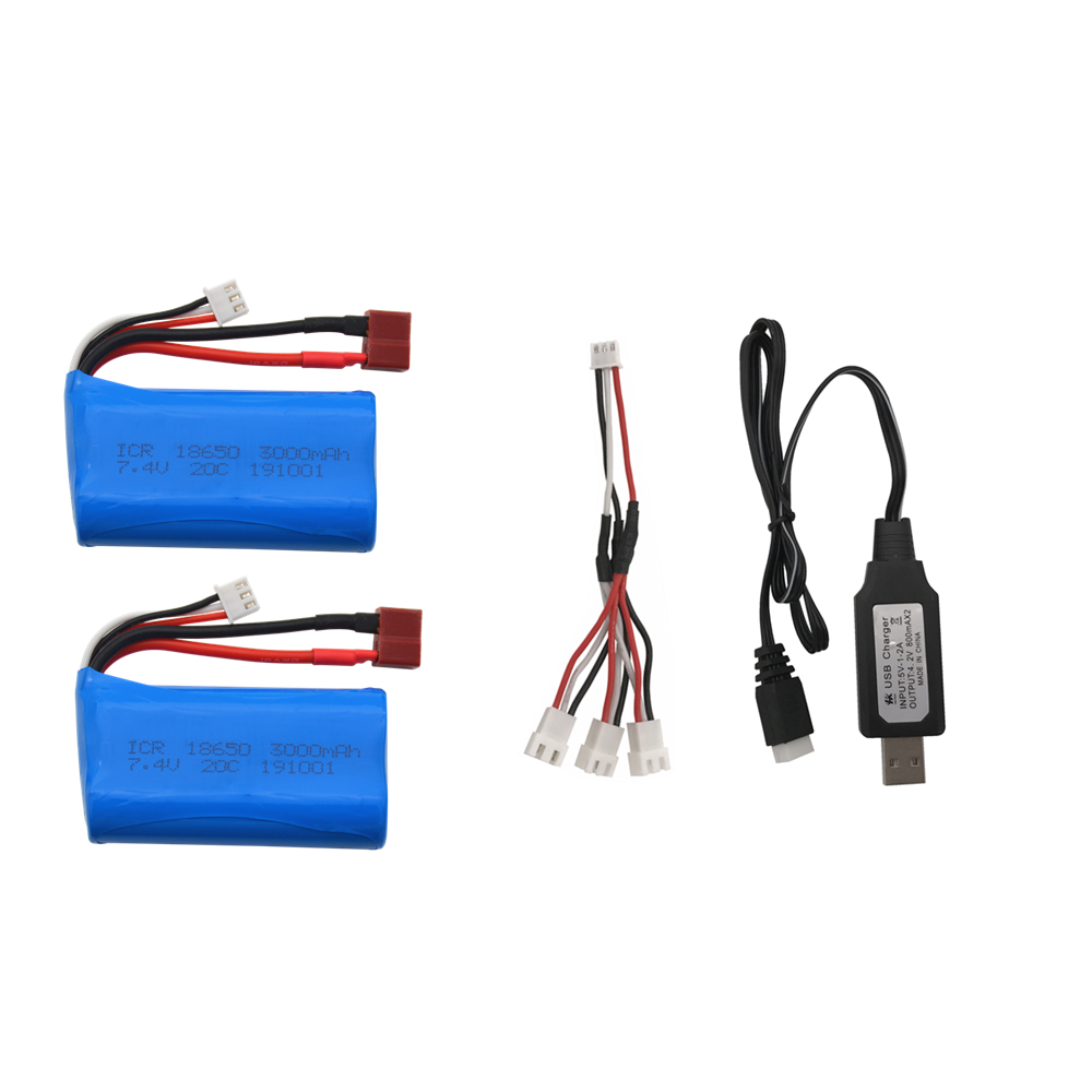 7.4V 3000MAH lipo Batteria 18650 per Q46 Wltoys 10428 /12428/12423 RC Auto Ricambi Accessori Per Wltoys 144001 A959-B A969-B: USB 2PCS