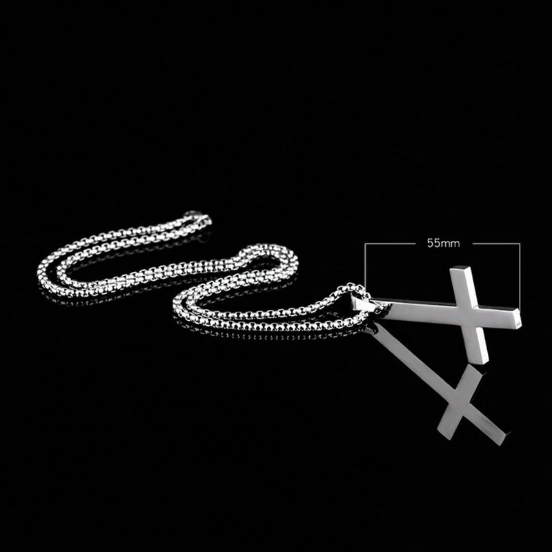 Men Inverted Cross Pendant Necklace Stainless Steel Chain Link Necklaces Jewelry AIC88