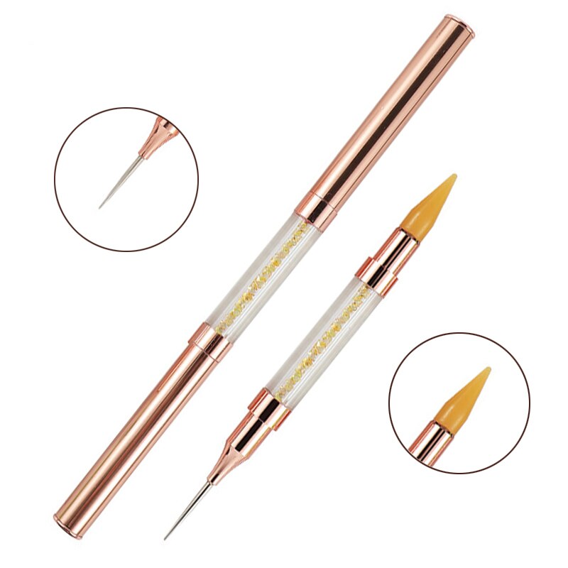 BQAN-Bolígrafo de cera para punteo de Metal acrílico, dos cabezales, para recoger diamantes de imitación, lápiz para cera de uñas, herramienta artística para manicura: yellow yellow