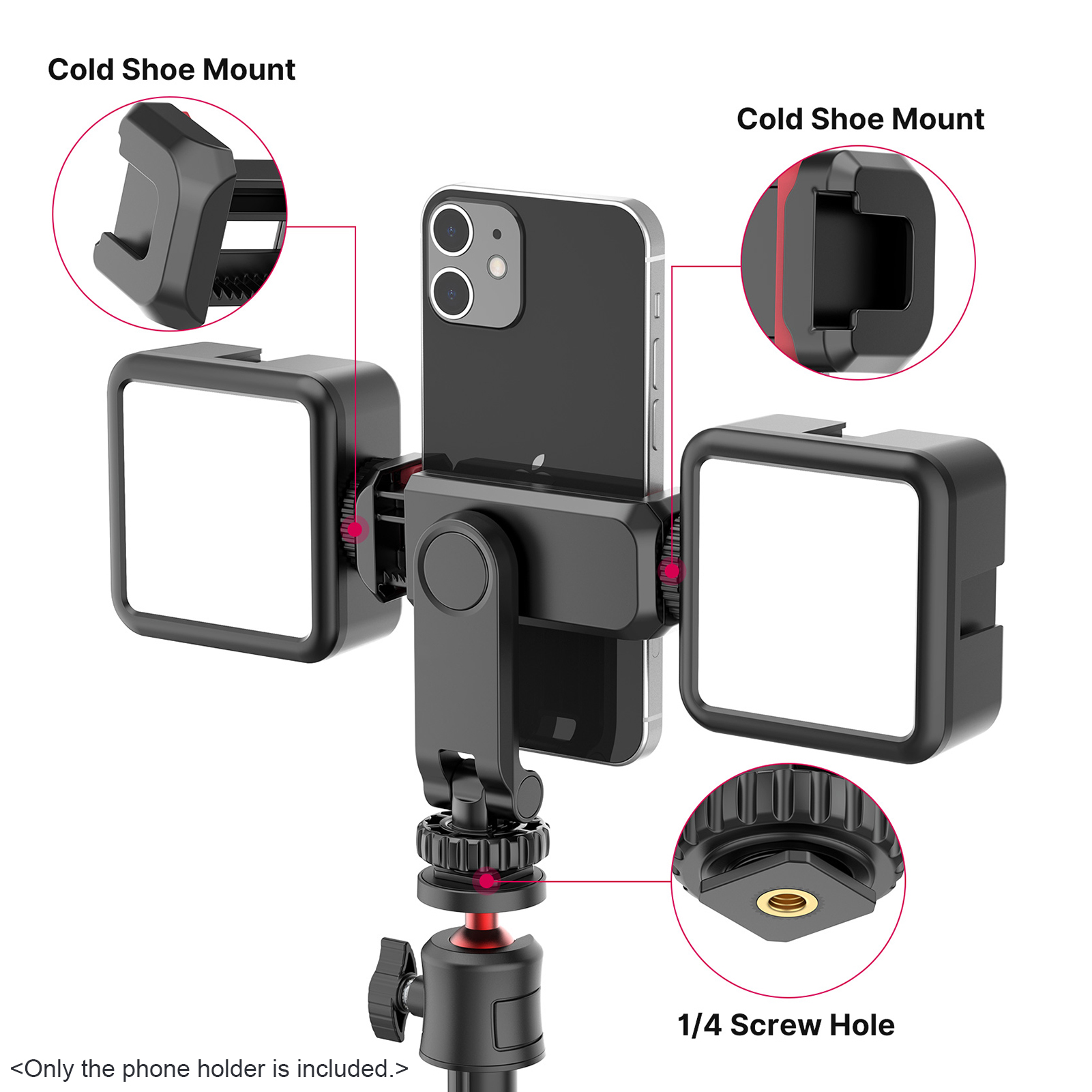 Suporte multifuncional para telefone com braçadeira para tripé de telefone 360 ° Rotativo com suportes duplos para sapata fria para smartphone Vlog Selfie Live