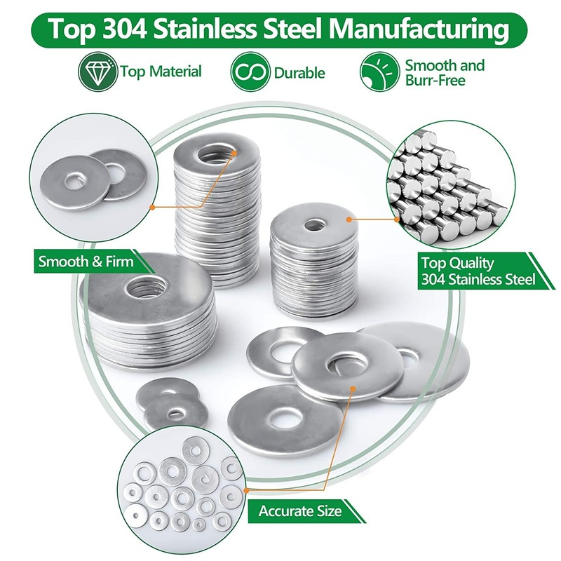 230Pcs 304 Roestvrij Staal Grote Spatbord Ringen Assortiment Kit 15 Maten-M3 M4 M5 M6 M8 M10 M12 vergroot Platte Ring