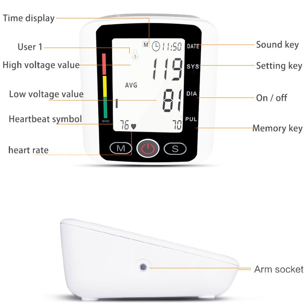 Esfigmomanómetro electrónico con carga USB, monitor de presión arterial para brazo, brazalete ajustable de precisión LCD, totalmente automático para el hogar