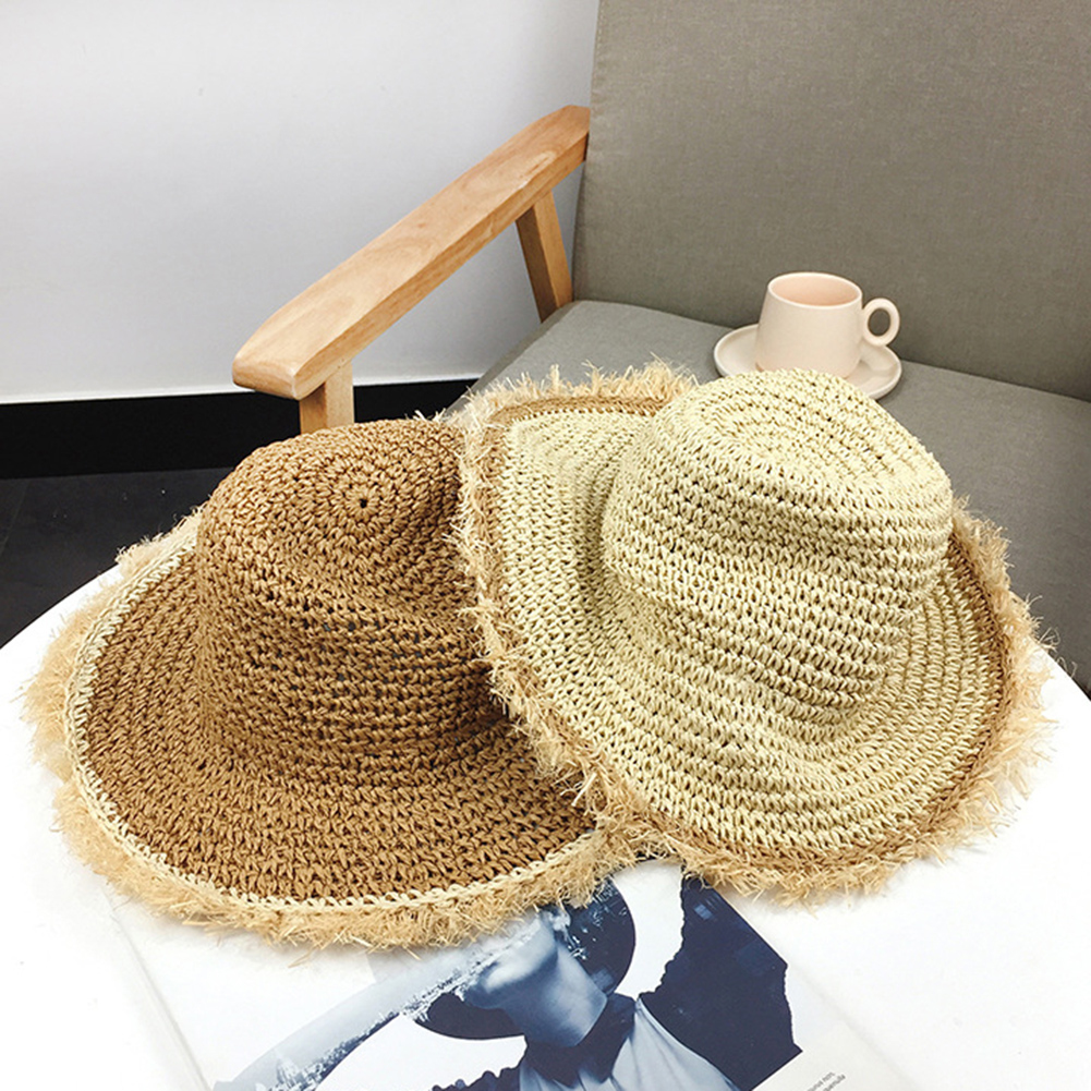 Summer Women Straw Sun Hats Crochet Knit Straw Hat Wide Wavy Brim Sunscreen Beach Cap Sunhat Beach Straw Sun Caps For