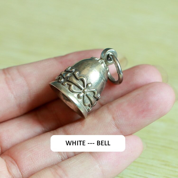 Mini Portable Vintage Brass Bell KeyChain Ornament Desk Fengshui Figure Sculpture Home Office Decorative Ornament Toy: White-Bell