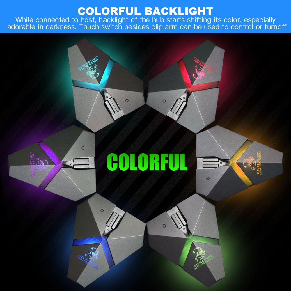 High Speed 3-Port USB2.0 Data Gaming HUB Mouse Bungee USB Hub Splitter TF Card Reader Mouse Clamp with USB-COMBO Built-in