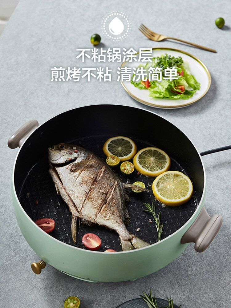Friteuse wok électrique multifonction, 220V, 5l, 1200w, poêle à frire, revêtement antiadhésif, pour 3 à 8 personnes, Anti-séchage